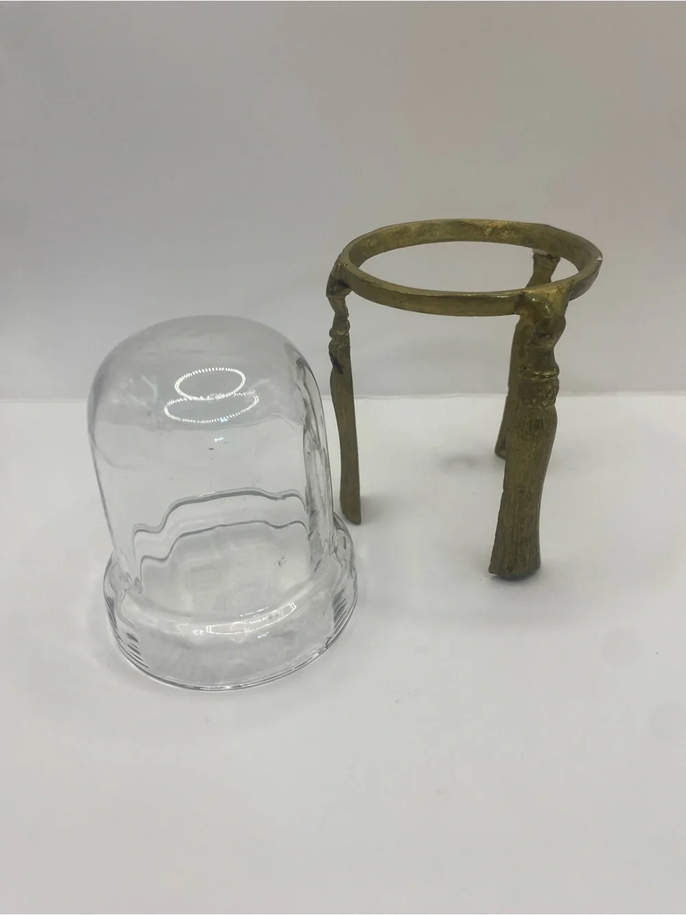 Glass Tealight With Decorative Tassel Detail Brass Stand 4” Height